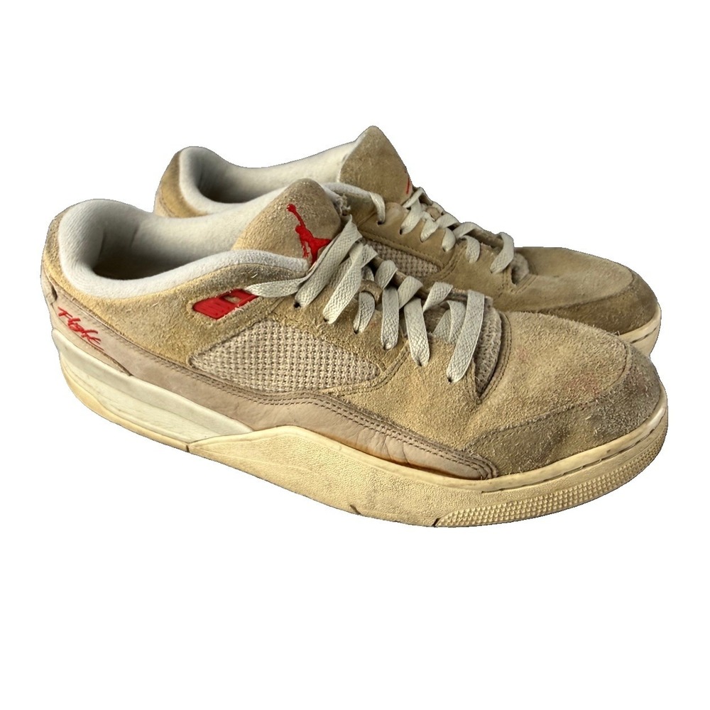 Jordan Flight Court Mens 13 Tan Beige Suede Red HF3255-201 Sneakers Shoes